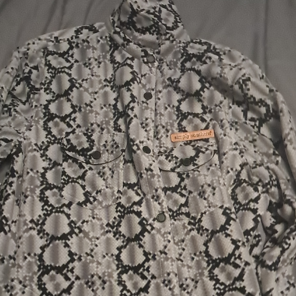 Simply Southern Black and Gray Snakeskin Button Down Shirt